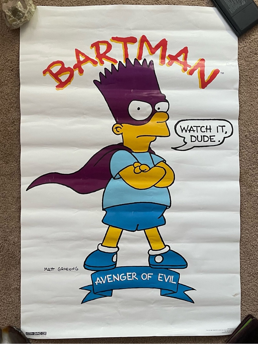 Vintage The Simpsons Bartman Poster Authentic Original 1990 20th Century Fox